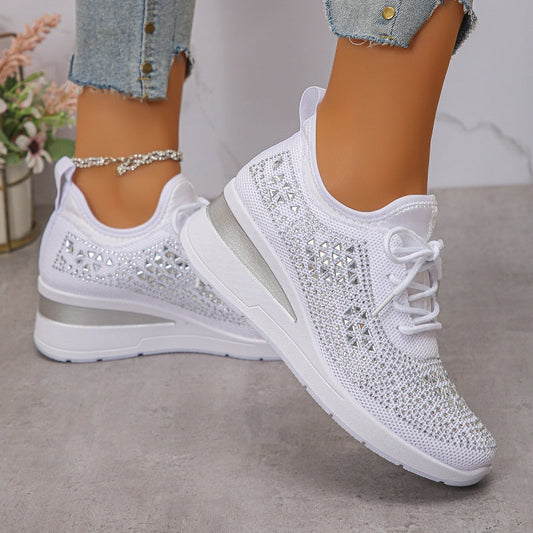 🌸👟Åndbare mesh-sneakers med rhinstensdekoration