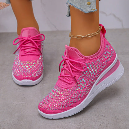 🌸👟Åndbare mesh-sneakers med rhinstensdekoration