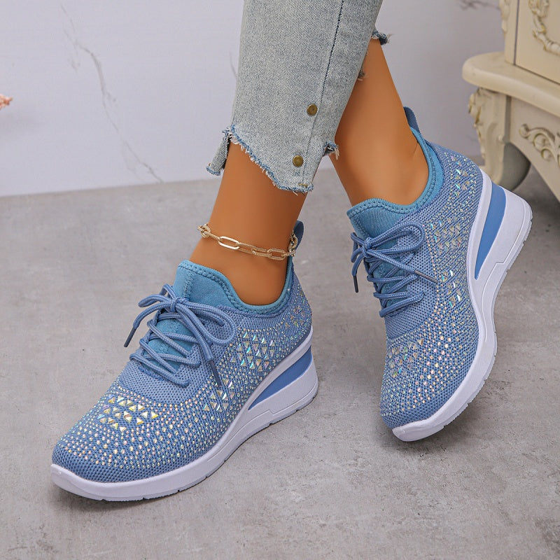 🌸👟Åndbare mesh-sneakers med rhinstensdekoration