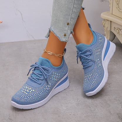 🌸👟Åndbare mesh-sneakers med rhinstensdekoration