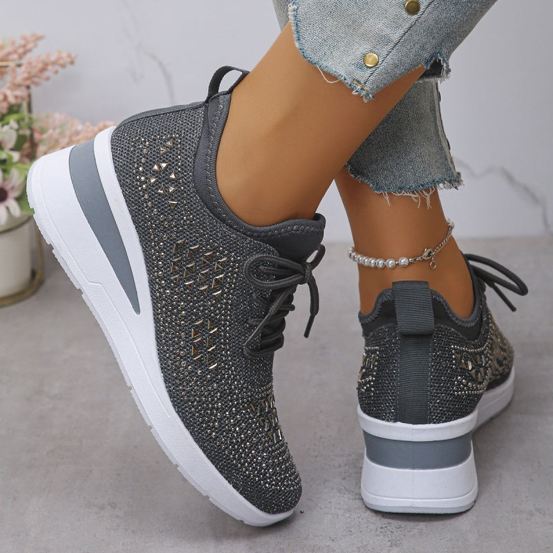 🌸👟Åndbare mesh-sneakers med rhinstensdekoration