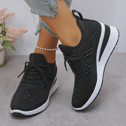 🌸👟Åndbare mesh-sneakers med rhinstensdekoration