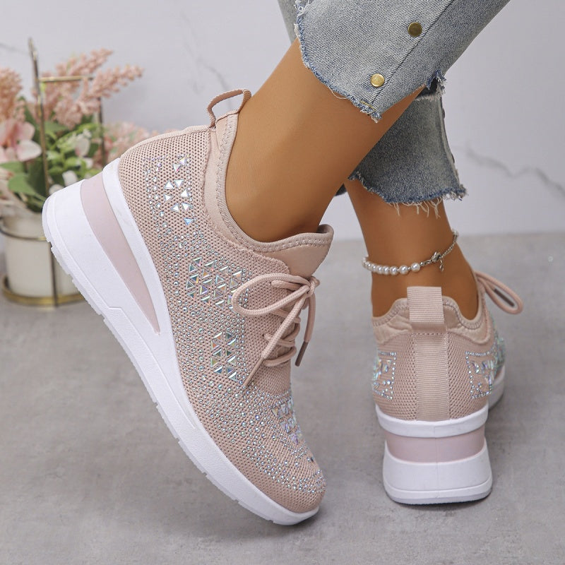 🌸👟Åndbare mesh-sneakers med rhinstensdekoration
