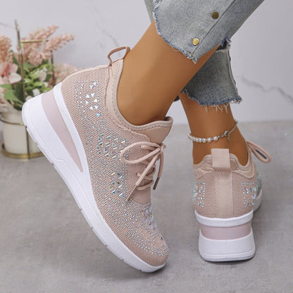 🌸👟Åndbare mesh-sneakers med rhinstensdekoration