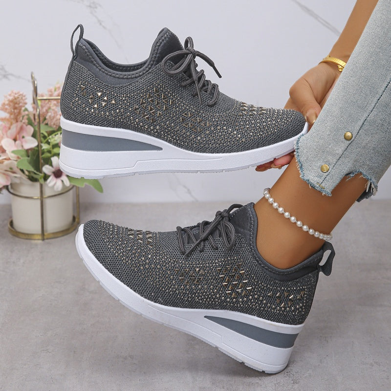 🌸👟Åndbare mesh-sneakers med rhinstensdekoration