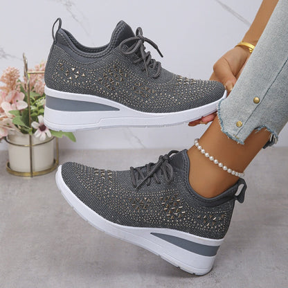 🌸👟Åndbare mesh-sneakers med rhinstensdekoration