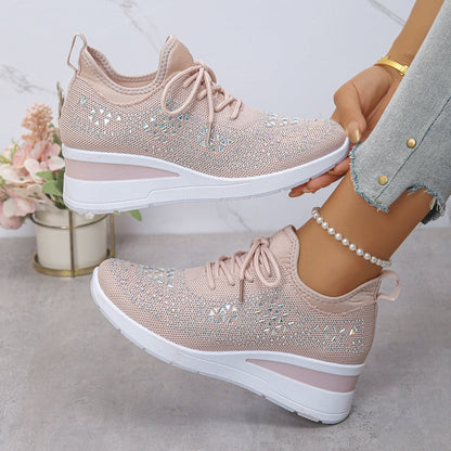 🌸👟Åndbare mesh-sneakers med rhinstensdekoration