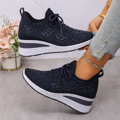 🌸👟Åndbare mesh-sneakers med rhinstensdekoration