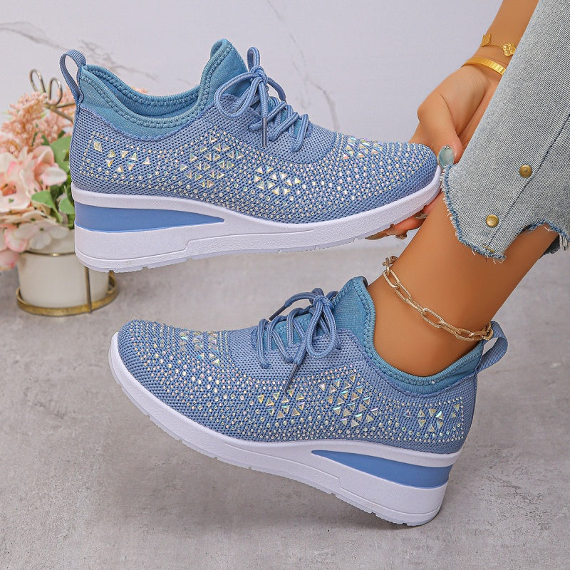 🌸👟Åndbare mesh-sneakers med rhinstensdekoration