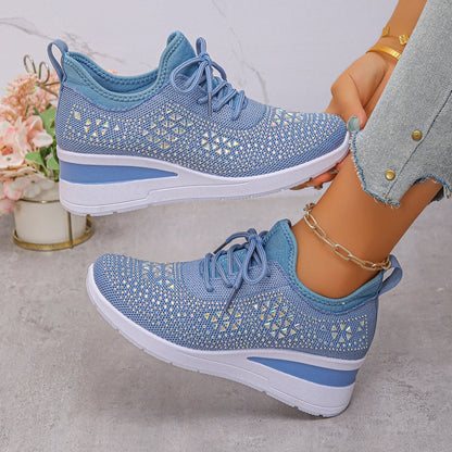 🌸👟Åndbare mesh-sneakers med rhinstensdekoration
