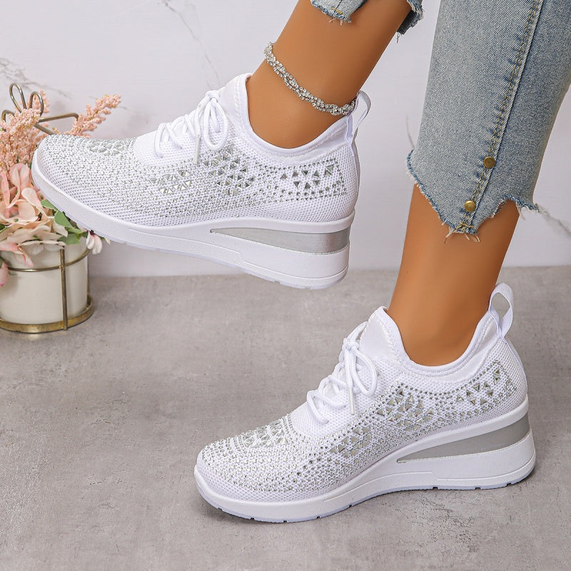 🌸👟Åndbare mesh-sneakers med rhinstensdekoration