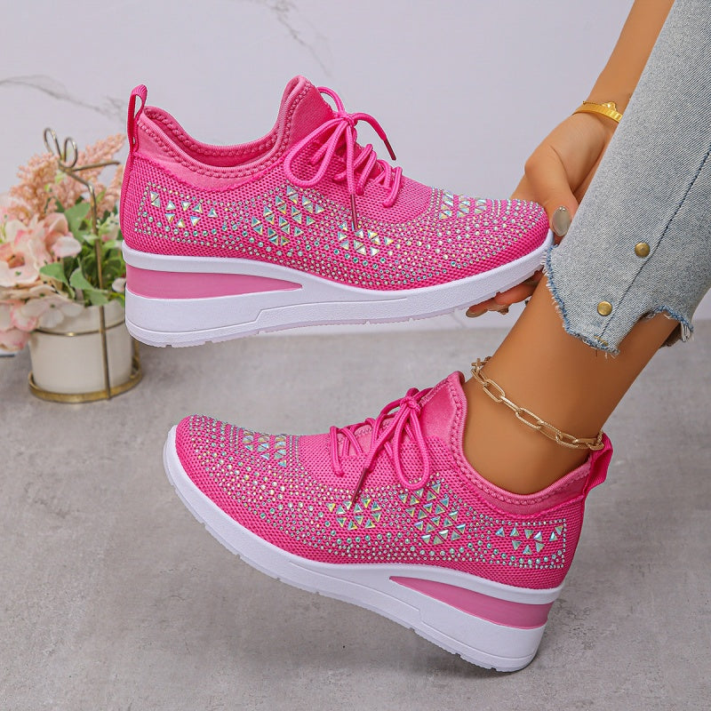 🌸👟Åndbare mesh-sneakers med rhinstensdekoration