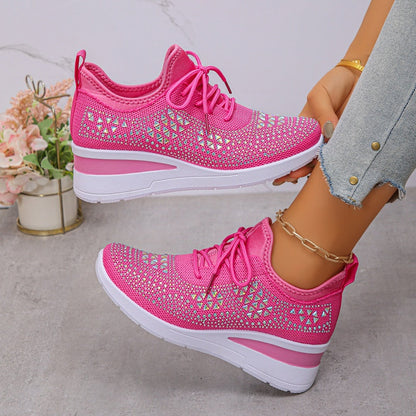 🌸👟Åndbare mesh-sneakers med rhinstensdekoration