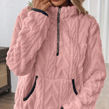 Sweatshirt med halv lynlås og fleecelomme